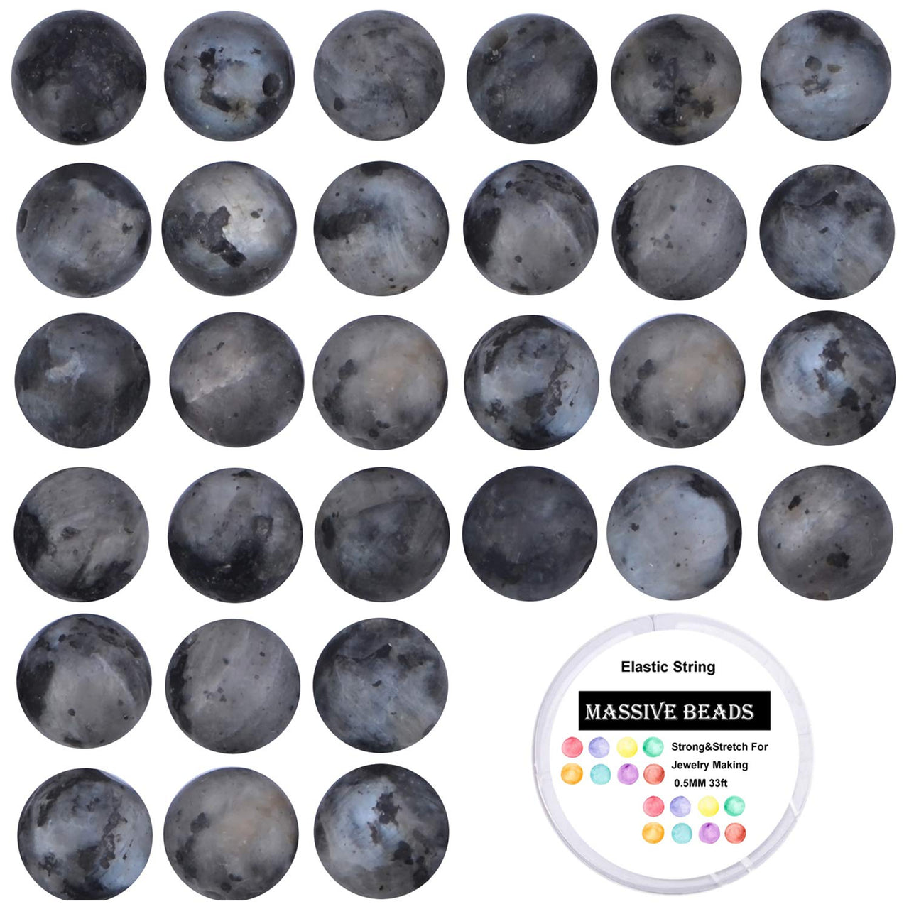 100Pcs Natural Crystal Beads Stone Gemstone Round Loose Energy Healing Beads with Free Crystal Stretch Cord for Jewelry Making (Larvikite Labradorite, 6MM) Larvikite Labradorite