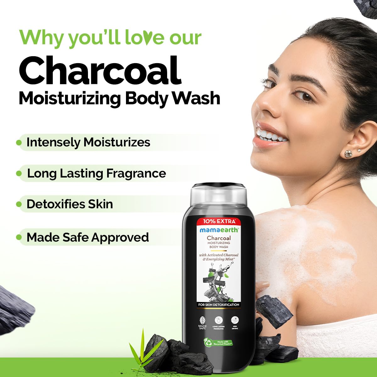 Mamaearth Charcoal Moisturizing Body Wash with Activated Charcoal & Energizing Mint Scent for Skin Detoxification- 275ml | Deeply Cleanses | Intensely Moisturizes | Long-Lasting Fragrance | All Skin Types (Pack of 2)