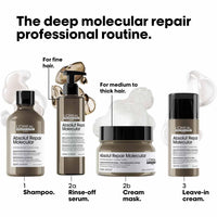 L'Oréal Professionnel Absolut Repair Molecular Deep Repairing Rinse-off Cream Mask for Damaged Hair - 250 ml | Repairs Very Damaged Hair and Restores Strength With 2% Peptides Bonder & 5 Amino Acids