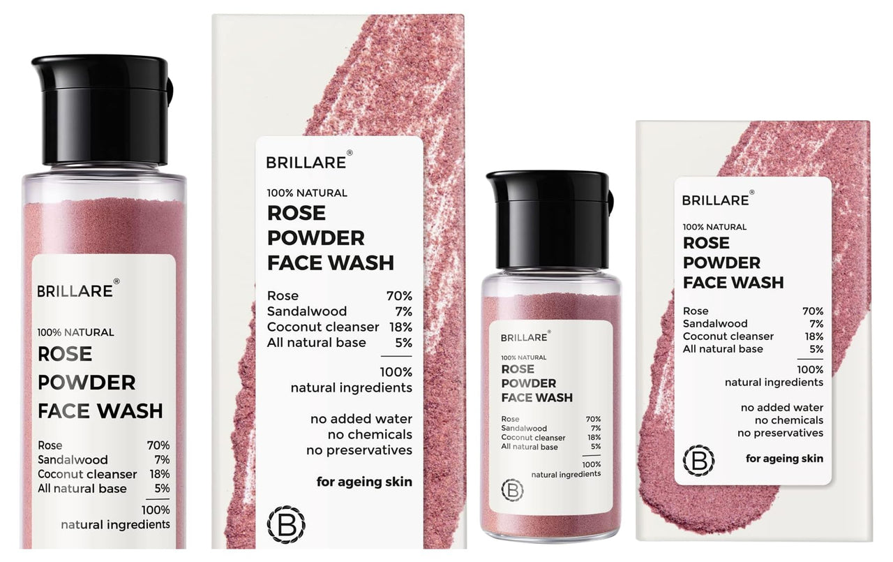 Brillare Rose Face Wash | Anti Ageing Skin | Sandalwood & Coconut Face Wash for Hydration| 30g & Brillare Rose Face Wash | Anti Ageing Skin | Sandalwood & Coconut Face Wash for Hydration| 15g Combo
