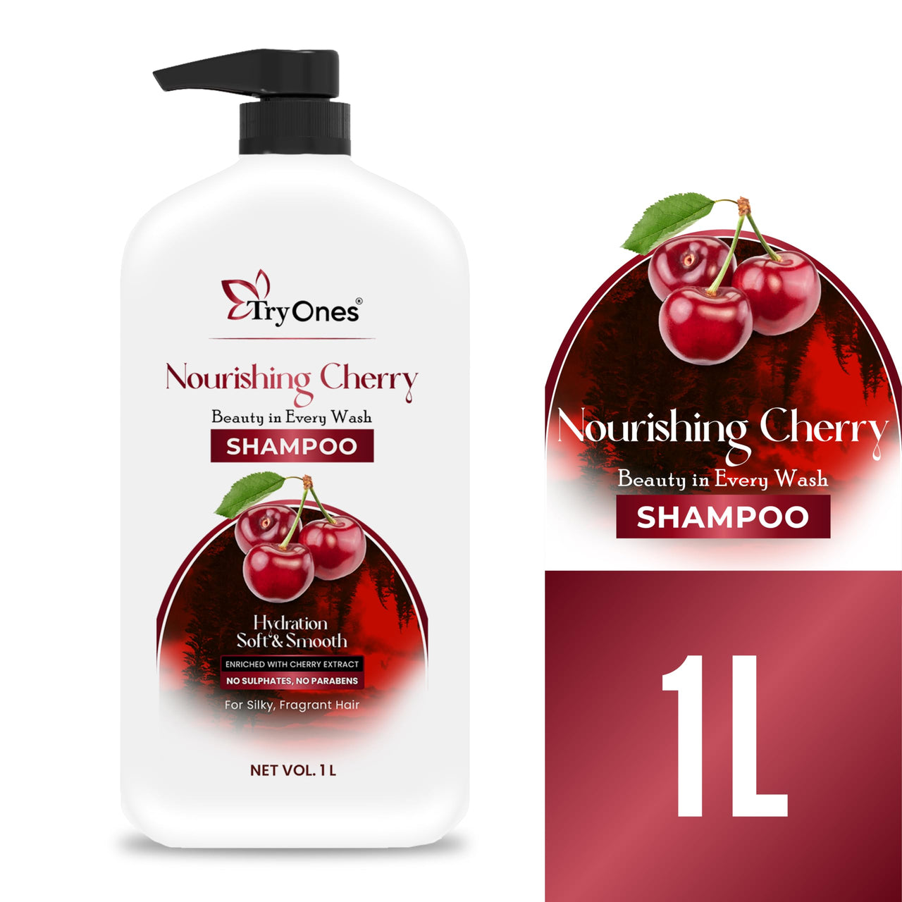 TryOnes Nourishing Cherry Shampoo Hydration Soft & Smooth I Strong & Shiny Hair | Shampoo for Women and Men_1000 ML