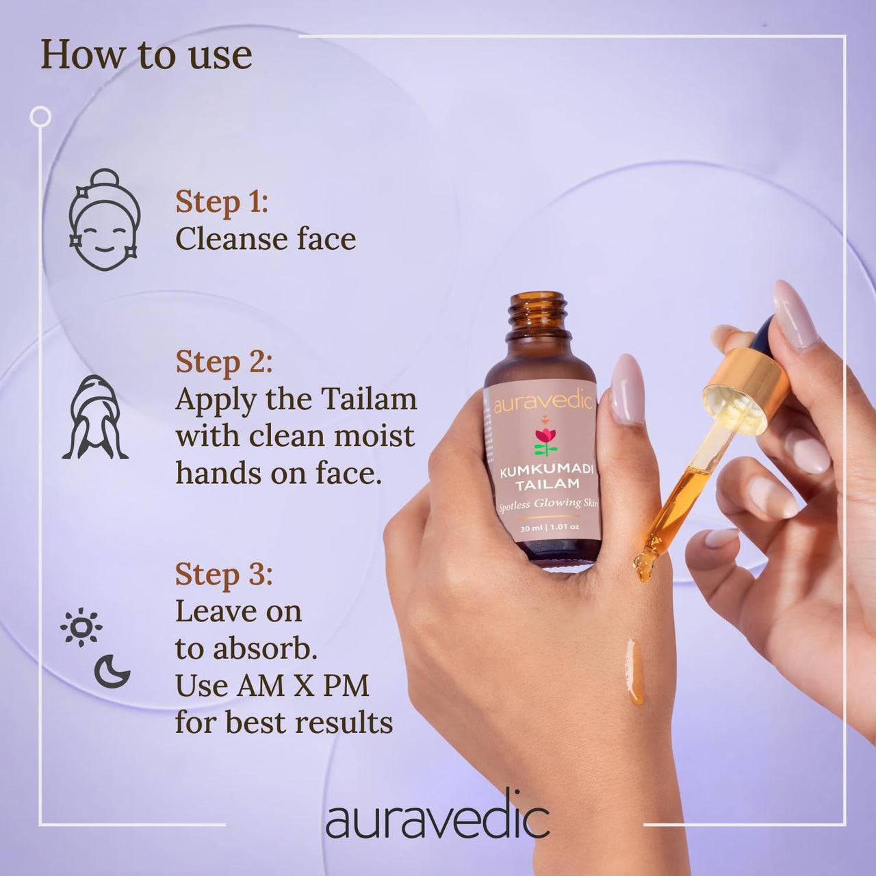 Auravedic Kumkumadi Tailam, Kumkumadi Face Oil for Glowing Skin, Kumkumadi Gold Glow Face Oil, Kumkumadi Oil for Radiant & Youthful Skin and Rejuvenation