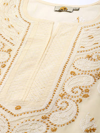 Ada Hand Embroidered Lucknowi Chikankari Straight Cotton Kurti Kurta for Women A220999 White 2XL