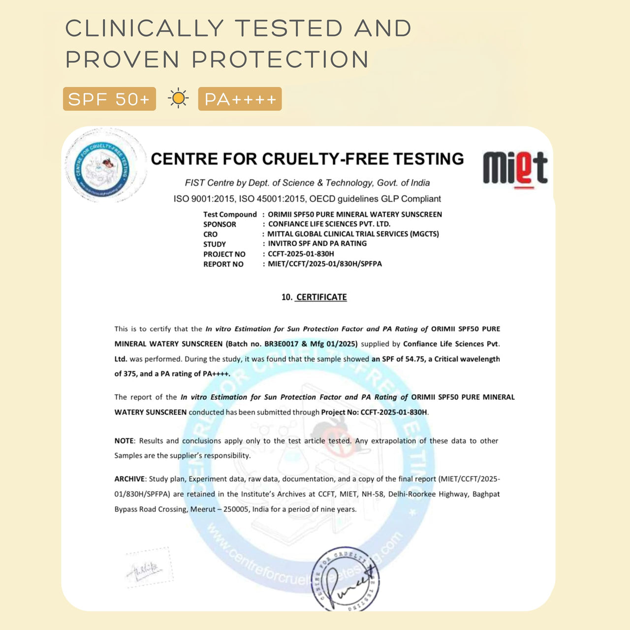 Orimii 100% Pure Mineral Sunscreen SPF 50 with Watery Texture & Zero White Cast | Super Lightweight & Blends Easily on Skin | With Zinc Oxide & Hyaluronic Acid | Fragrance Free & Pregnancy Safe 50ml