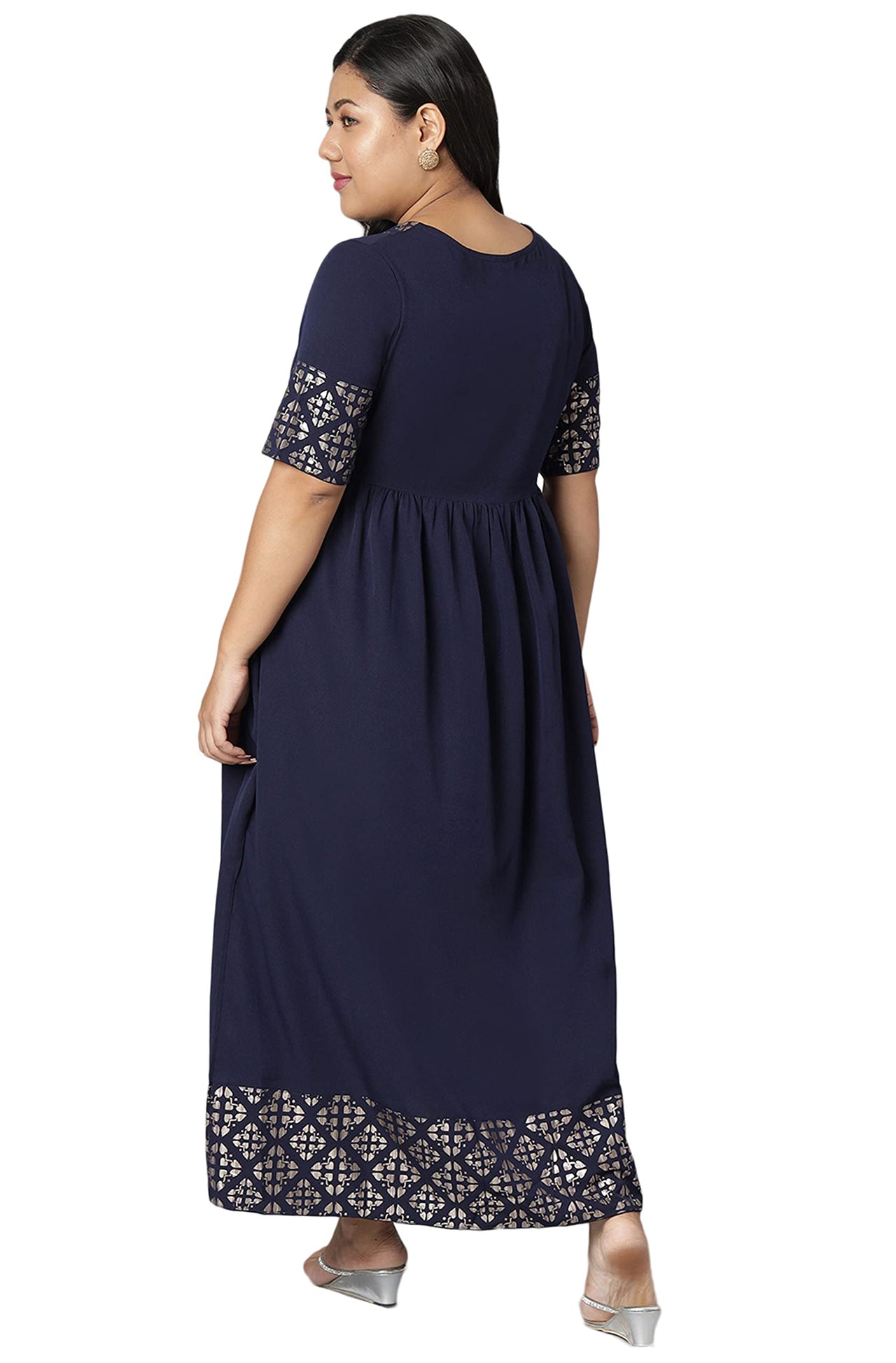 XL LOVE - By Janasya Women's  Plus Size Dark Blue Poly Crepe Kurta