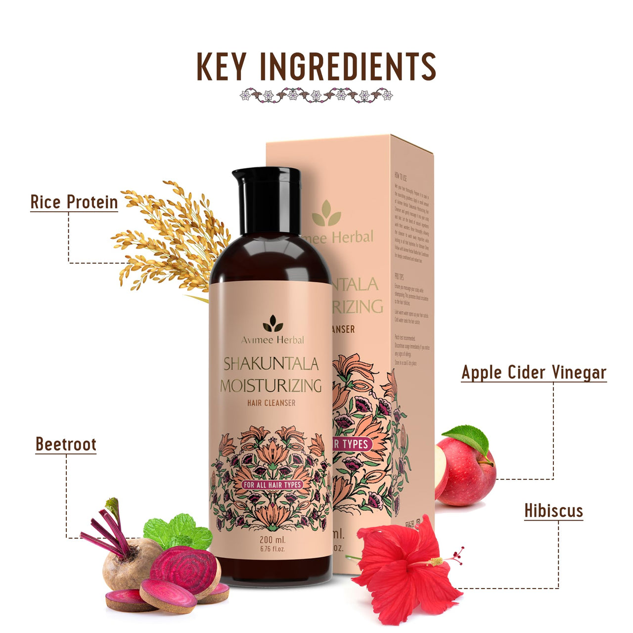 Avimee Herbal Shakuntala Moisturizing Hair Shampoo With Hyaluronic Acid | 24 Hrs Deep Hydration & Nourishment, Repairs Dry & Damaged Hair | For Men & Women | 200 mL