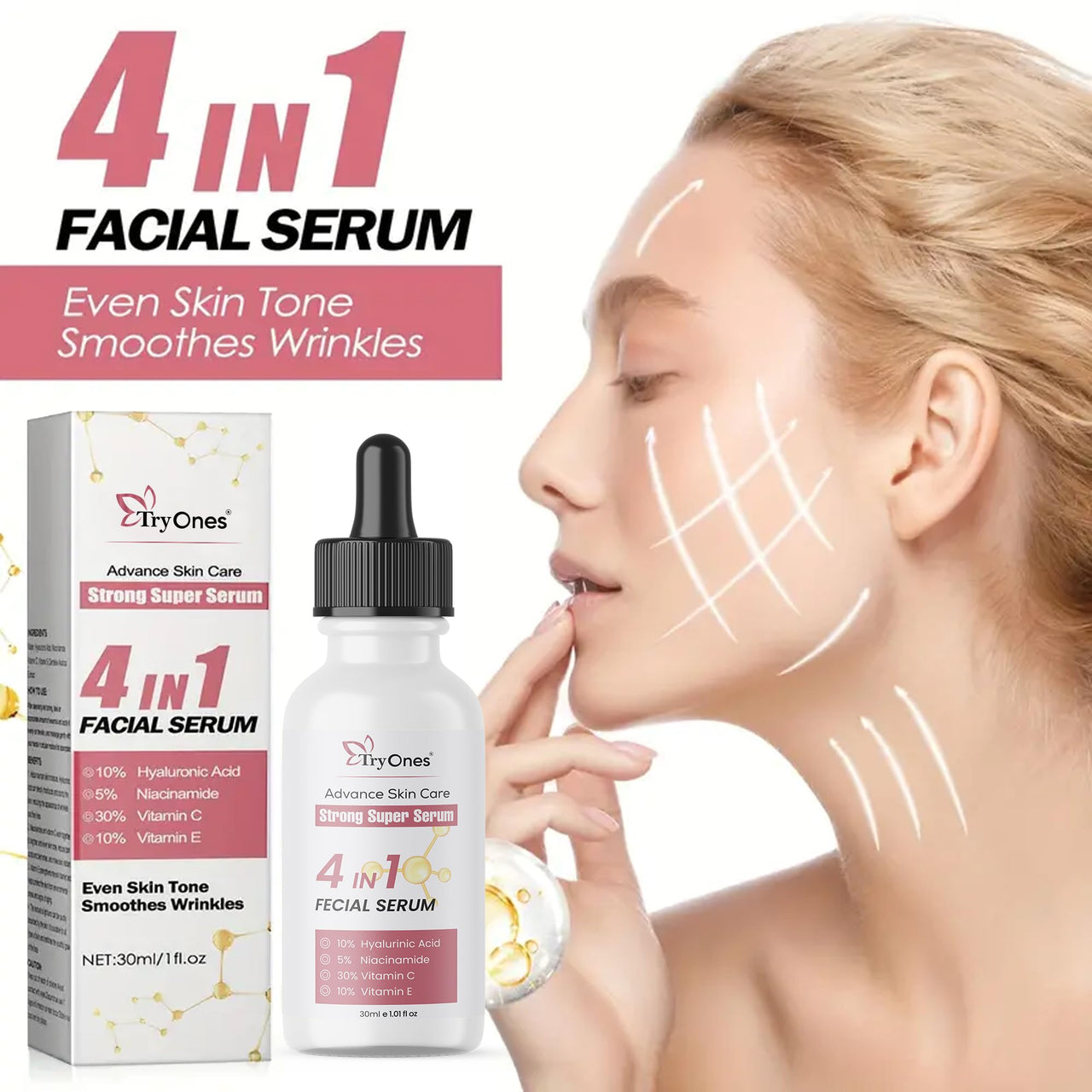 TryOnes Skin Naturals, Bright Complete 30X Vitamin C Booster Face Serum, Increases Skin's Glow Instantly and Reduces Spots Overtime for Men & Women_4 IN 1 Facial Serum_30ml