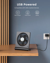 Koonie USB Fan, Strong Wind Ultra Quiet Small Desk Fan 220° Tilt Folding 3 Speeds Adjustable USB-C Corded Powered Personal Fan for Home Office Desktop Black Black without Battery 5.7in