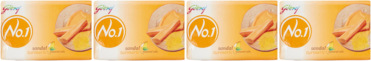 Godrej No.1 Sandal and Turmeric Soap - Pack of 4 (150g each) - High TFM (Grade 1 Soap) | Soaps For Bath | Long-Lasting Fragrance
