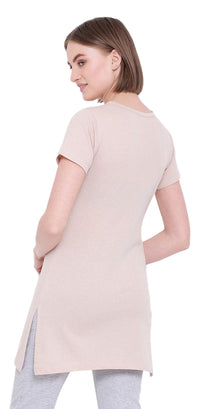 In Love Ladies Long Knee Length Chest Printed Side Slits Tshirts