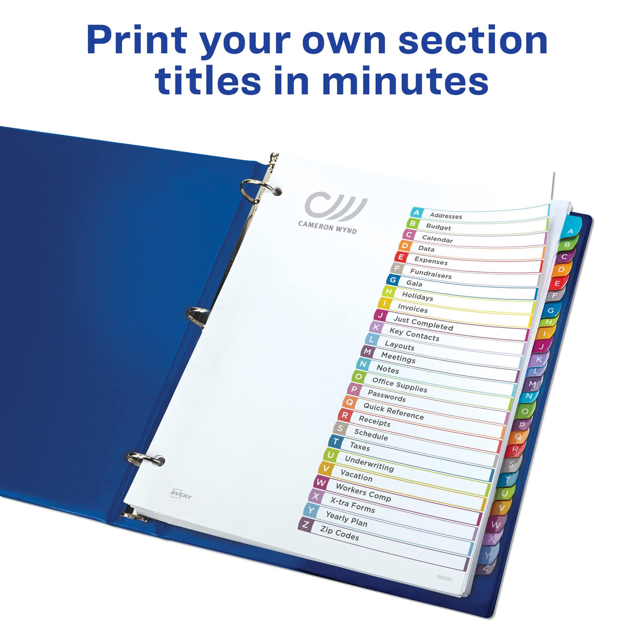 Avery A-Z 26 Tab Dividers for 3 Ring Binders, Customizable Table of Contents, Multicolor Tabs, 1 Set (11844) Contemporary