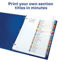 Avery A-Z 26 Tab Dividers for 3 Ring Binders, Customizable Table of Contents, Multicolor Tabs, 1 Set (11844) Contemporary