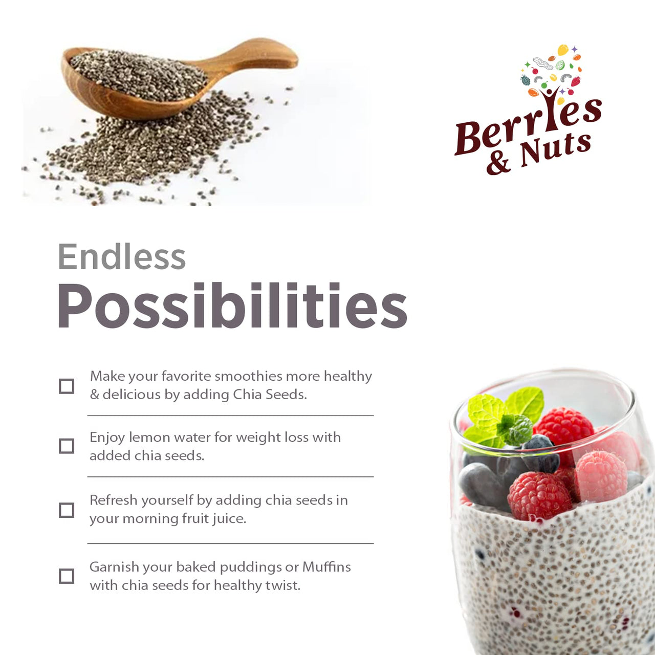 Berries And Nuts Premium Raw Chia Seeds | 250 Grams | 1 Bottle of 250 Grams