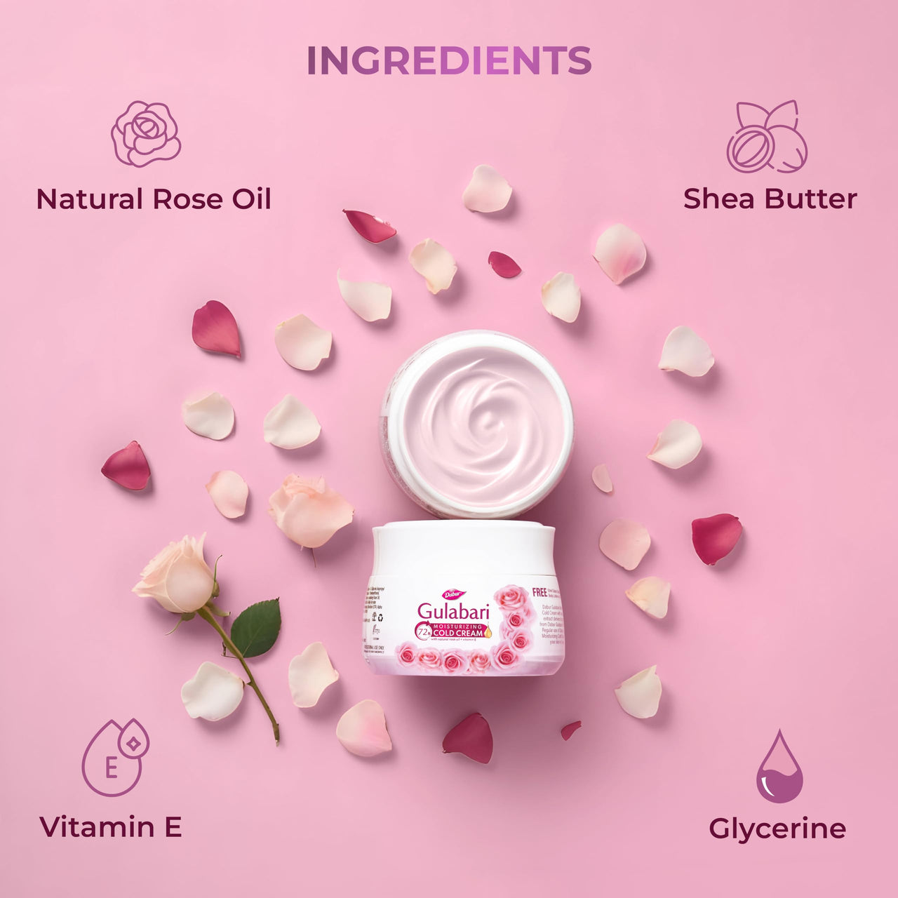 Dabur Gulabari Moisturizing Cold Cream 100gm + Gualabari Lip Balm 8gm | With Goodness of Natural Rose Oil & Vitamin E | Intense Hydration and Deep Moisturization | For Smooth & Soft skin | All Skin types