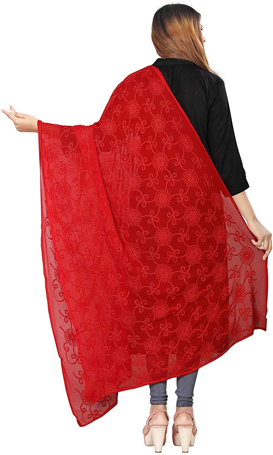 AKSHAR LLC Women's  Designer Pure Chiffon Dupatta with Pure Cotton Thread Embroidery Work