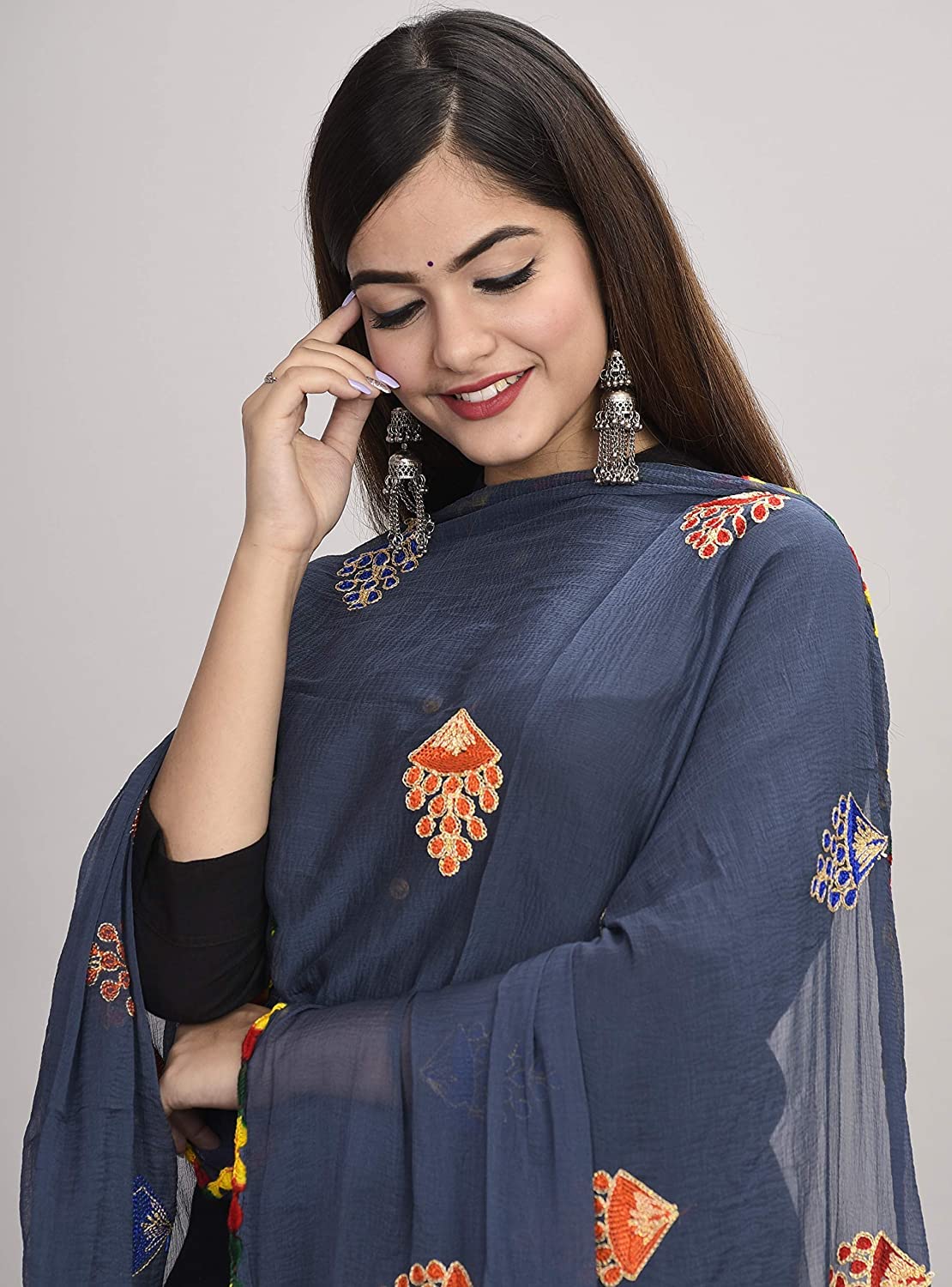 DIAMO Women's  Phulkari Chiffon Dupatta