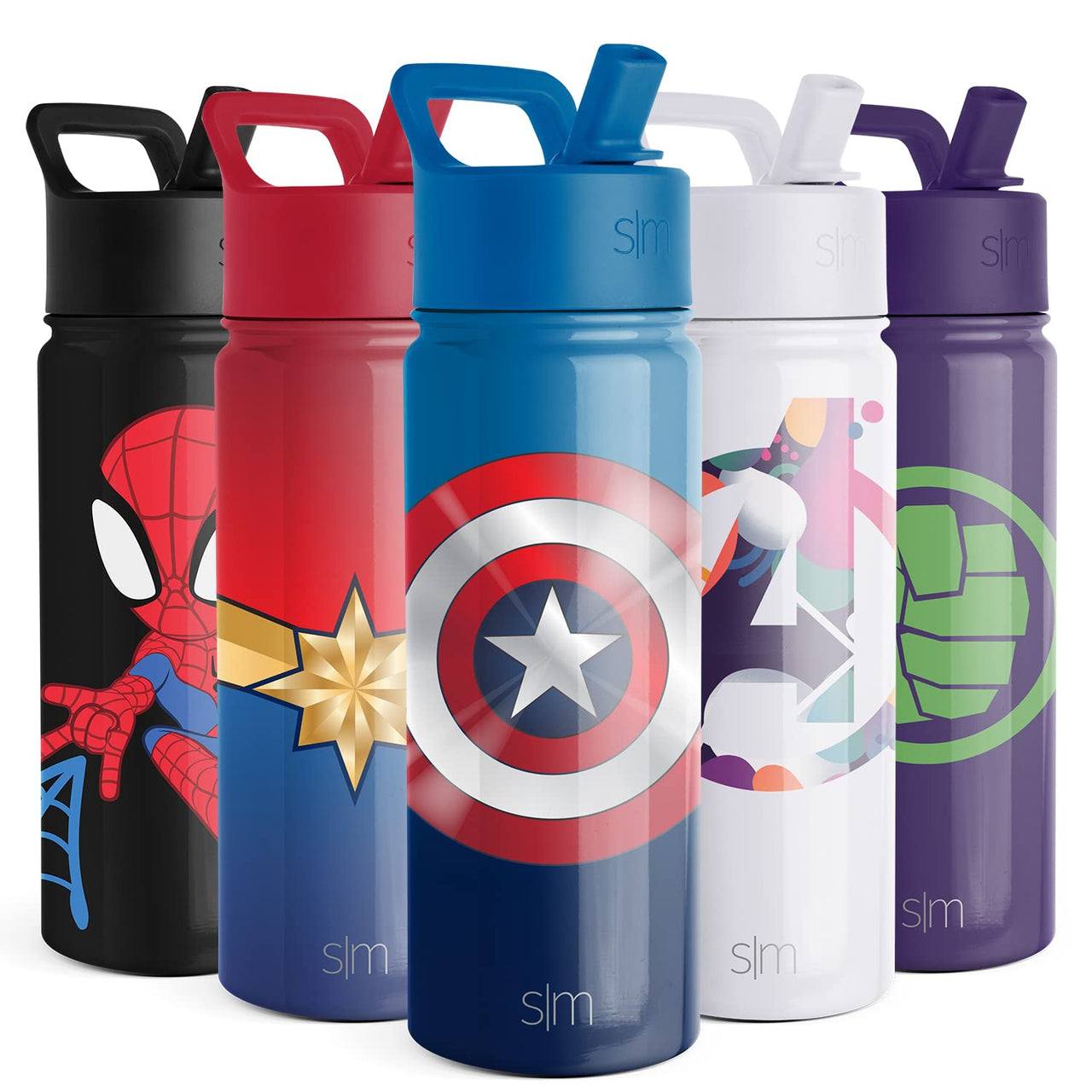 Simple Modern Marvel Captain America Water Bottle with Straw Lid | Insulated Stainless Steel Reusable Tumbler Gifts for Teenagers, Men | Summit Collection | 18oz, Captain America 18oz Water Bottle Marvel-Captain America Shield