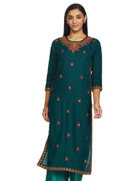 Ayukta Women's  Rayon Embroidery Straight Kurti
