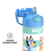 THERMOS FUNTAINER Water Bottle with Straw - 12 Ounce, Bluey - Kids Stainless Steel Vacuum Insulated Water Bottle with Lid Licensed Characters