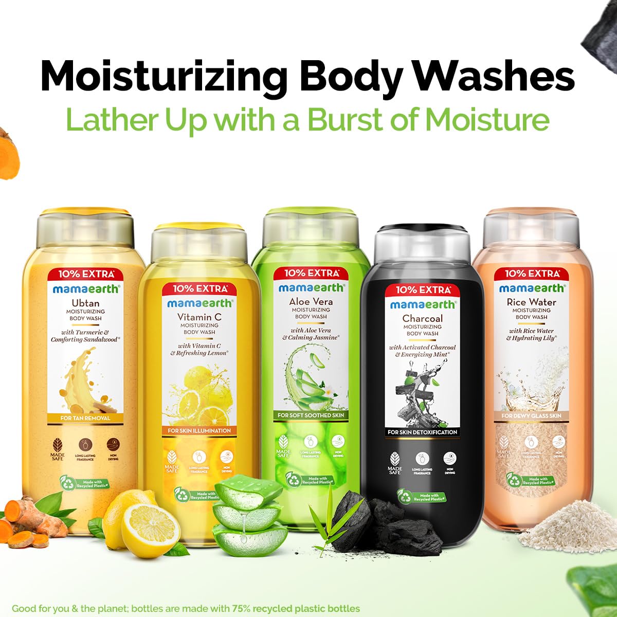 Mamaearth Charcoal Moisturizing Body Wash with Activated Charcoal & Energizing Mint Scent for Skin Detoxification- 275ml | Deeply Cleanses | Intensely Moisturizes | Long-Lasting Fragrance | All Skin Types (Pack of 2)