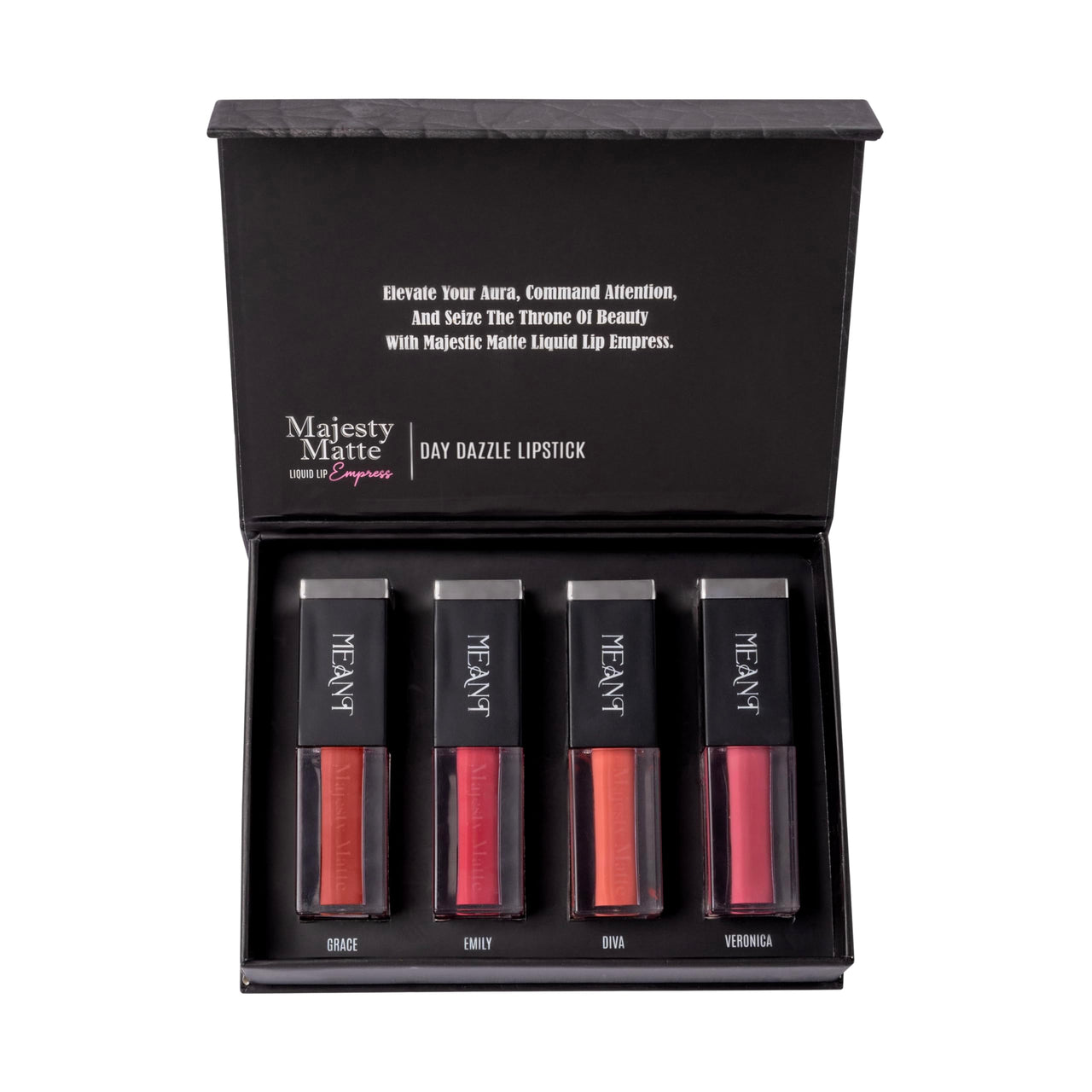 MEANT Majesty Matte Liquid Lipstick Combo - Day Dazzle (Set of 4) | Long-Lasting up to 12 hours | Enriched with Vitamin C and Jojoba Oil