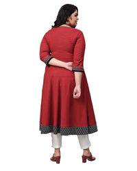 Yash Gallery Women's  Cotton Slub Embroidered Anarkali Kurta Maroon