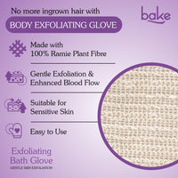 BAKE Exfoliating Bath Glove for Dead Skin, Tan Removal, Strawberry Skin, Body Acne & Ingrown Hair | 100% Ramie Plant Fibre, Body Exfoliator for Dry Patches | For Men & Women | 1 Glove (20g)