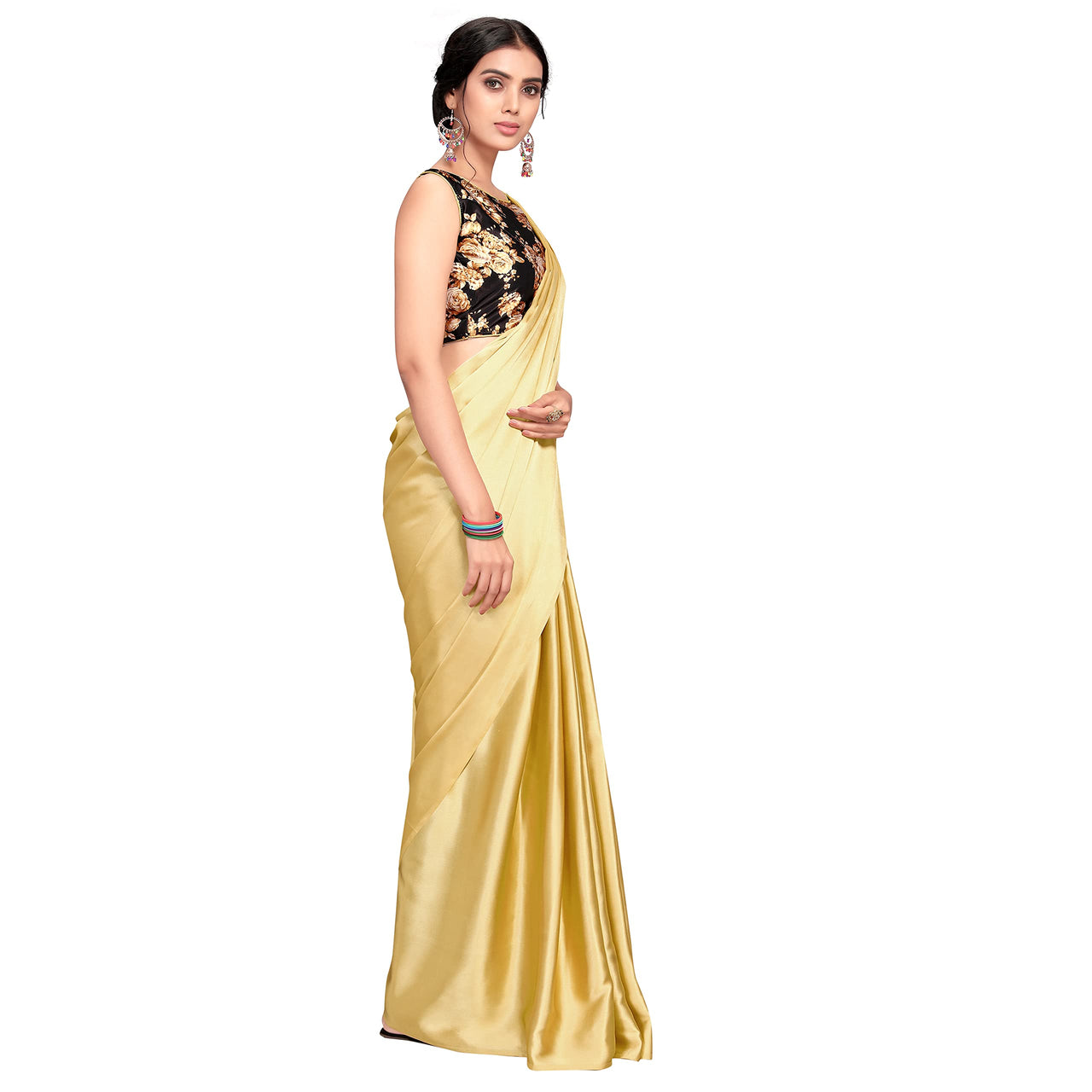 Cloud walker Women Soft Satin Silk Saree With Digital Printed Unstiched Blouse Piece(5.5m Saree +0.8m Blouse Piece).