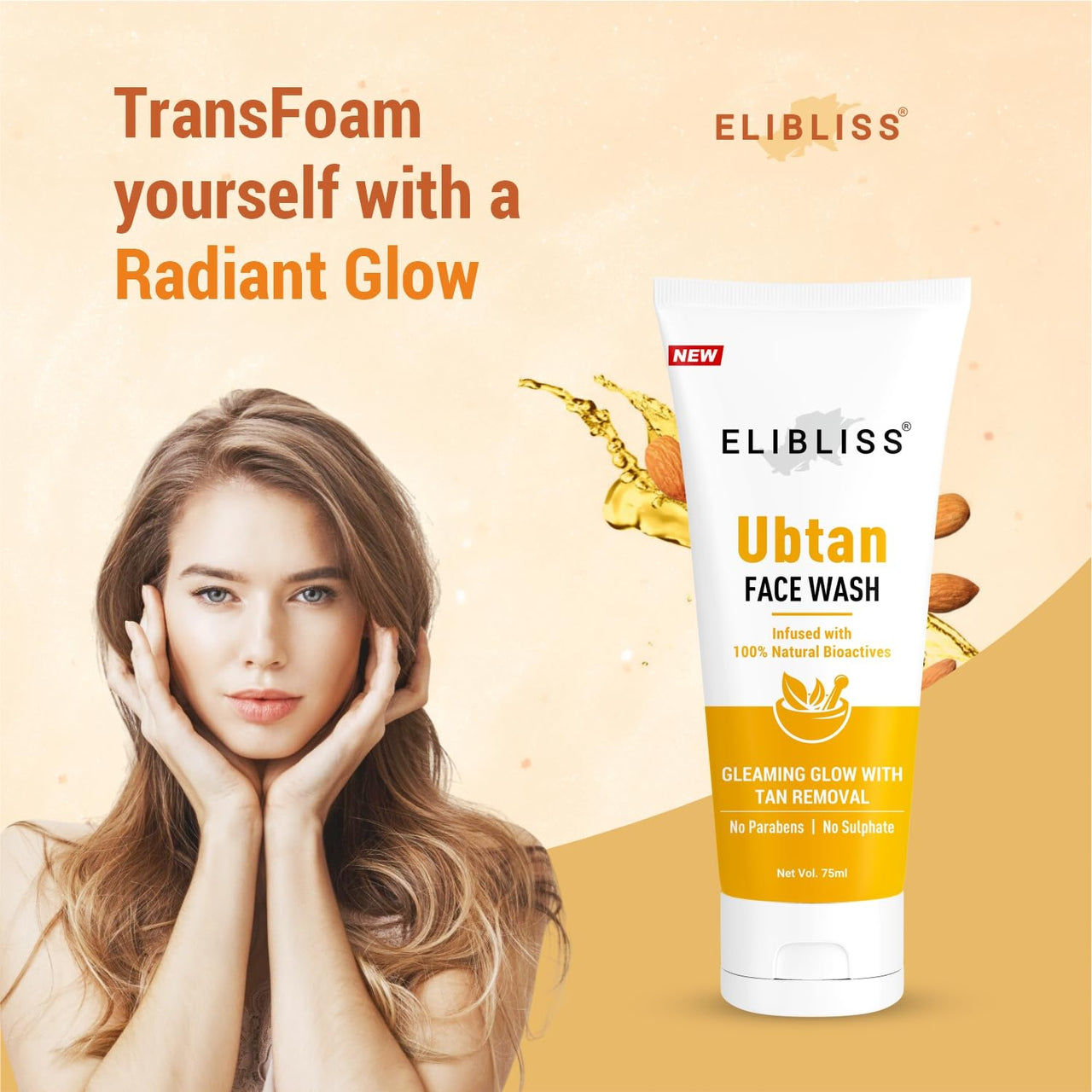ELIBLISS Ubtan Natural Face Wash for All Skin Type with Turmeric & Saffron for Tan removal and Skin brightening