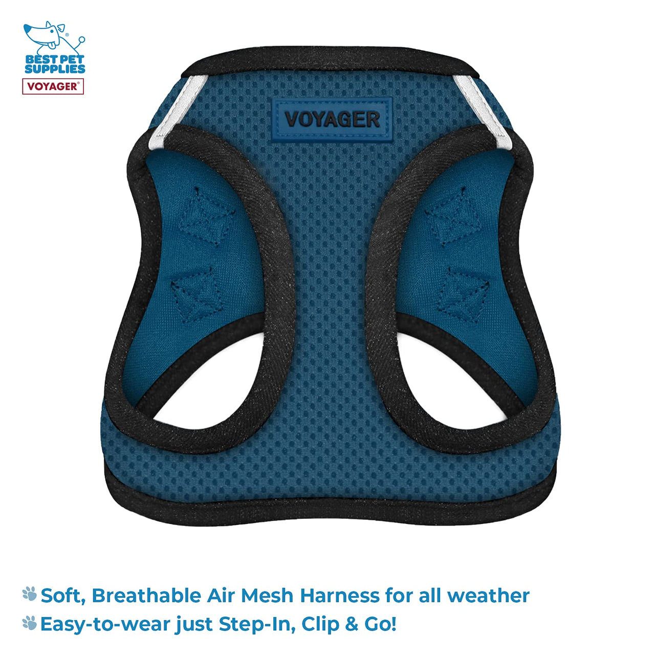 Voyager Step-in Air All Weather Mesh Harness and Reflective Dog 5 ft Leash Combo with Neoprene Handle, for Small, Medium and Large Breed Puppies by Best Pet Supplies - Blue, Medium M (Chest: 16 - 18") Leash Harness Set (Blue Base)
