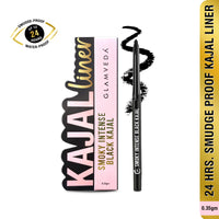Glamveda Smoky Intense Black Kajal - 0.35g | 24-Hour Long Stay | One-Stroke Smooth Application | Waterproof, Smudgeproof & Sweatproof | Rich Intense Black Pigment | Suitable for Sensitive Eye