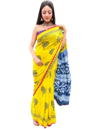 Shivanya Handicrafts Cotton Mulmul Saree for Women Attached Pom Pom Lace Red & Black 1