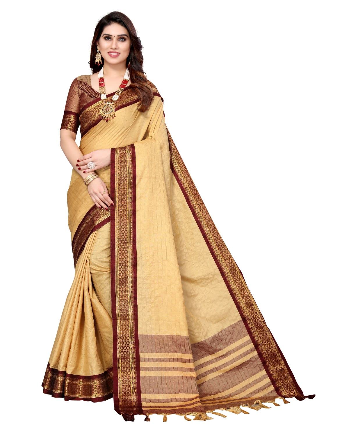 Tarshika Women's  Cotton Silk Handloom Weaving Silk Saree With Rich Contrast Pallu(COTTON SILK SAREE_04)