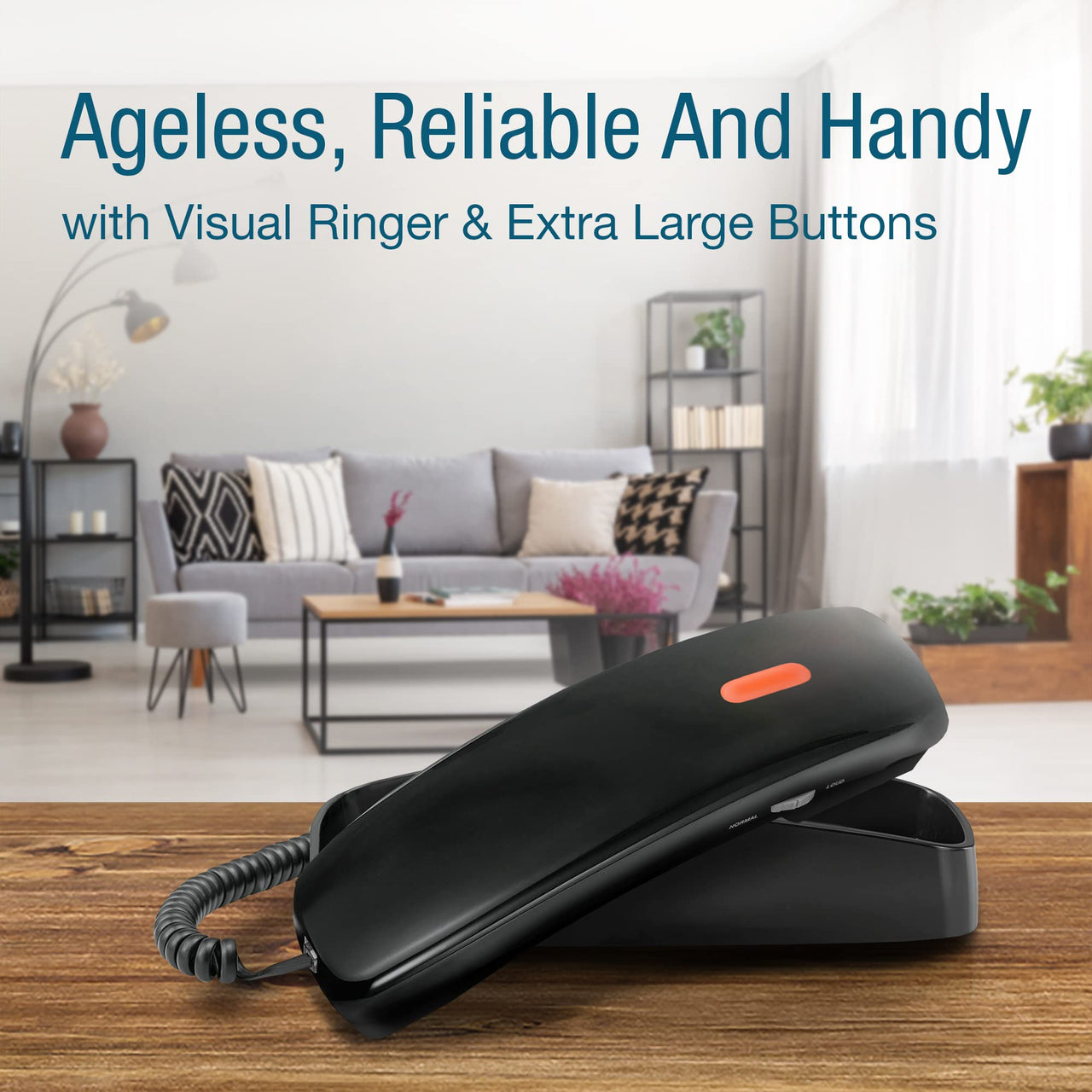 AT&T TRIMLINE 213-11 Corded Home Phone with Extra Big Buttons & Visual Ringer. No AC Power Required, Improved Easy-wall-mount, Lighted Keypad, 10 Speed Dial Keys, Volume Control,Senior Friendly. BLACK