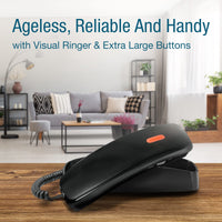 AT&T TRIMLINE 213-11 Corded Home Phone with Extra Big Buttons & Visual Ringer. No AC Power Required, Improved Easy-wall-mount, Lighted Keypad, 10 Speed Dial Keys, Volume Control,Senior Friendly. BLACK