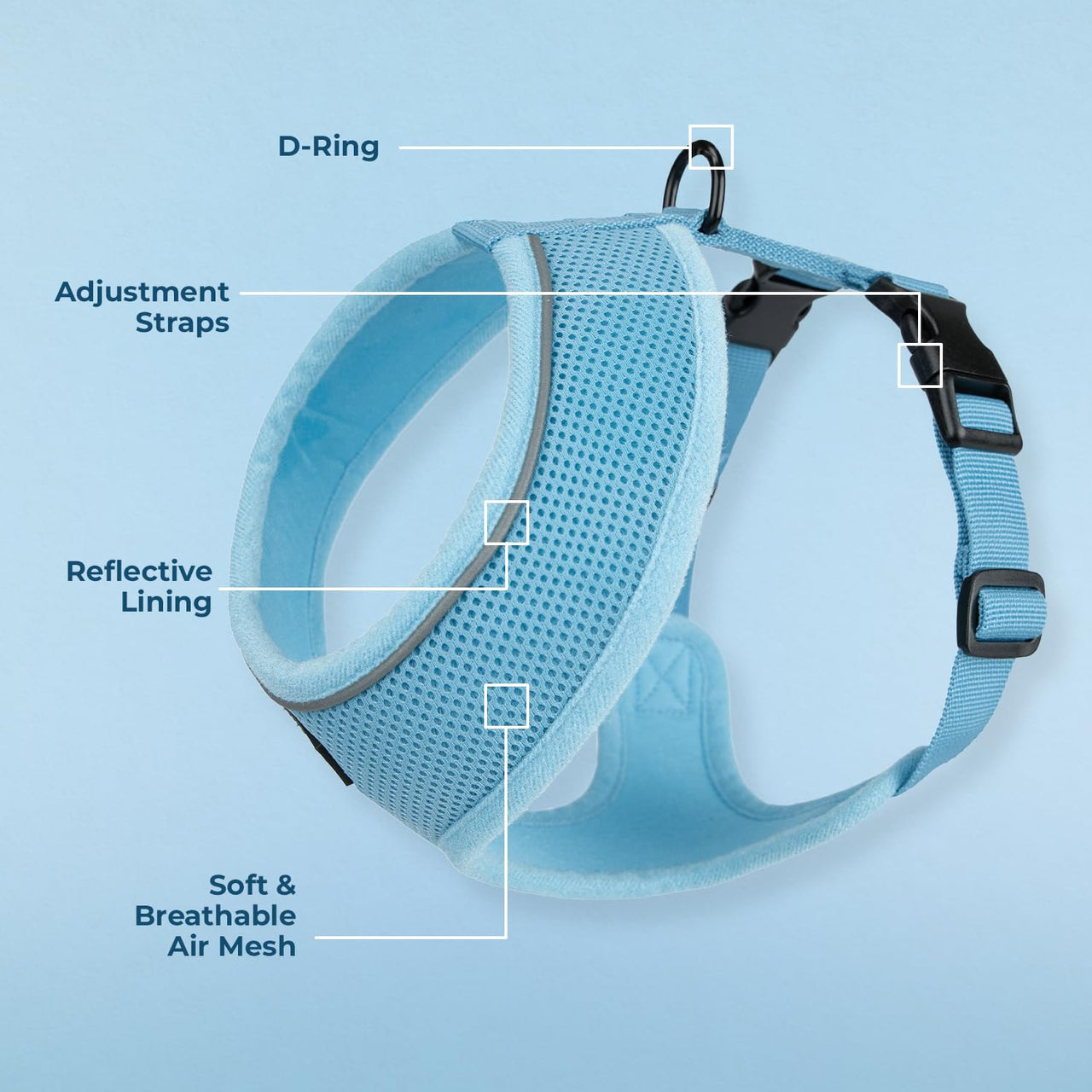 Aerolite No Pull Mesh Dog Harness with Lightweight, Soft, Breathable Chest Coverage, Reflective Stitching, and Adjustable Straps for Walking, Running, Training, Heavy Duty and Durable - Baby Blue, S