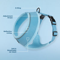 Aerolite No Pull Mesh Dog Harness with Lightweight, Soft, Breathable Chest Coverage, Reflective Stitching, and Adjustable Straps for Walking, Running, Training, Heavy Duty and Durable - Baby Blue, XL