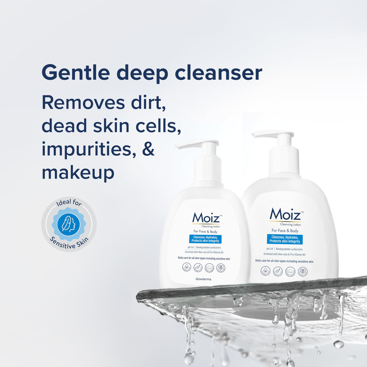Moiz Cleansing Lotion | Face & Body Cleanser | For Sensitive Skin | With Aloe Vera & Pro-Vitamin B5 | pH 5.6 | Soap, Paraben & Sulphate Free - 200ml