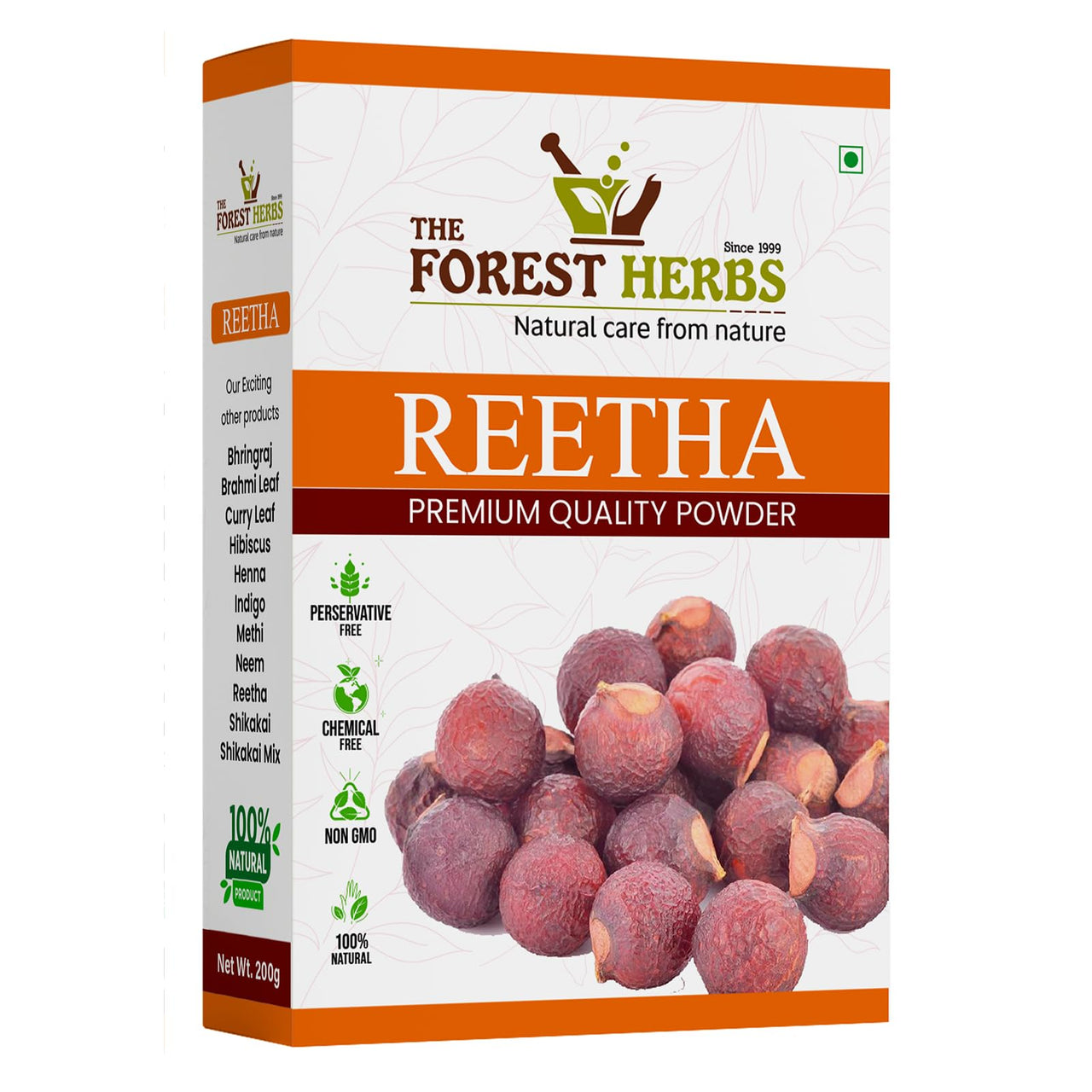 THE FOREST HERBS Natural care from nature Pure Double Filtered Aritha/Reetha (Sapindus Trifoliatus) Powder 200Gms, All, (1 count)