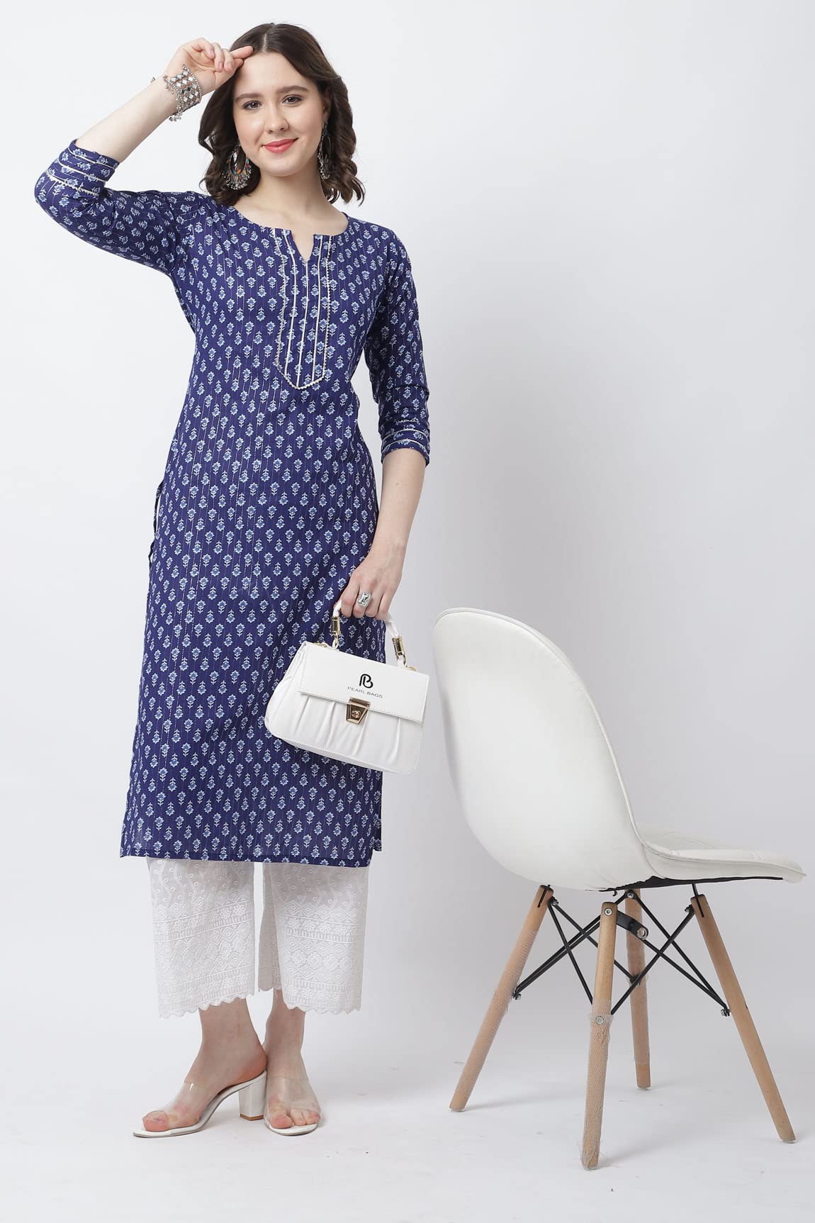 Rajnandini Women's  Pure Cotton with Zari Weaving Jaipuri Printed Kurti