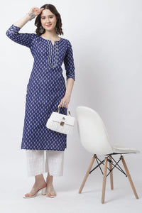 Rajnandini Women's  Pure Cotton with Zari Weaving Jaipuri Printed Kurti