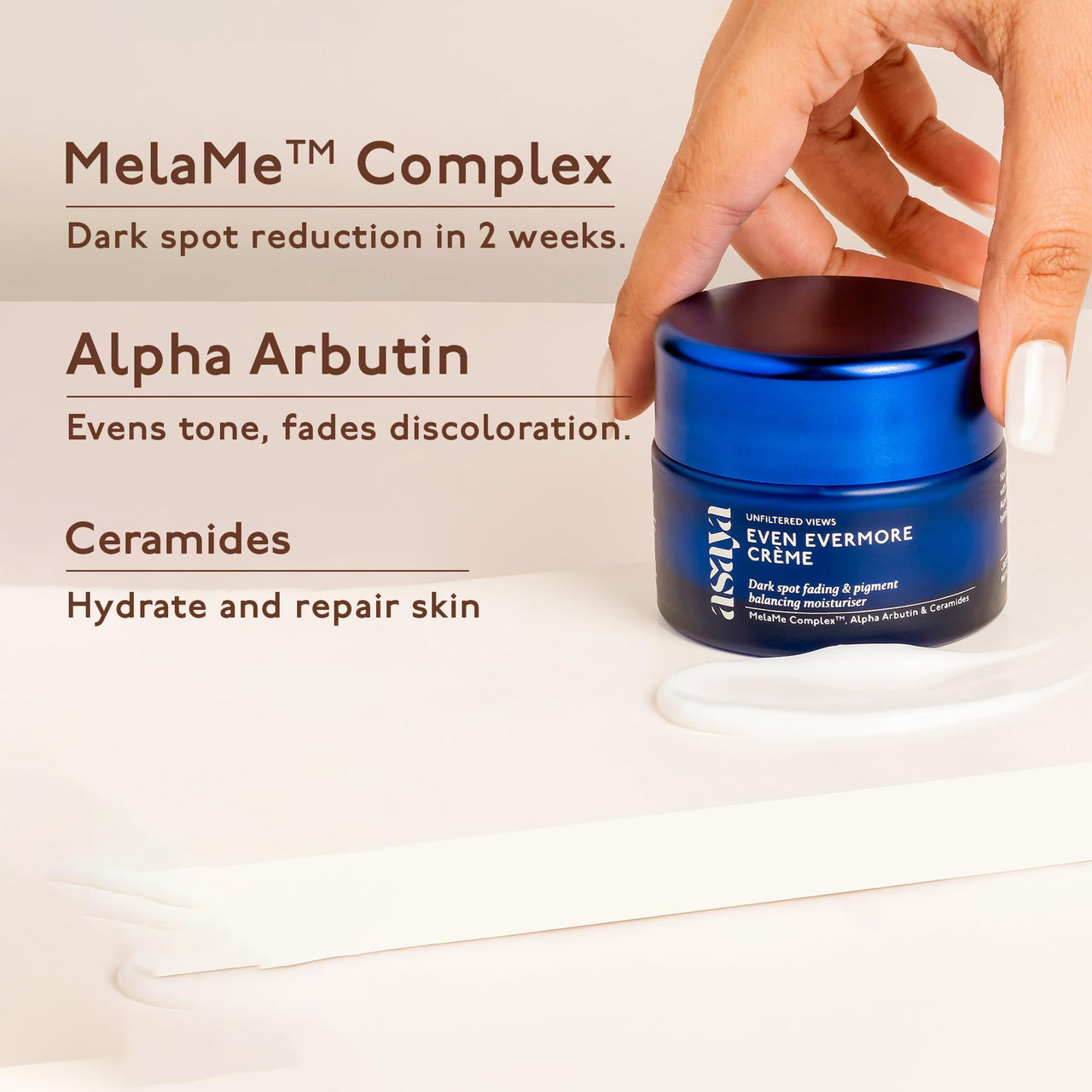 Asaya Ceramides Moisturizer with Alpha Arbutin | Dark Spots & Acne Marks Removal Cream | MelaMe™ Complex for Hyperpigmentation & Even Skin Tone | Barrier Repair & Deep Hydration | Lightweight, Non-Greasy & Fast Absorbing | For Face & Neck | Oily, Dry & Co