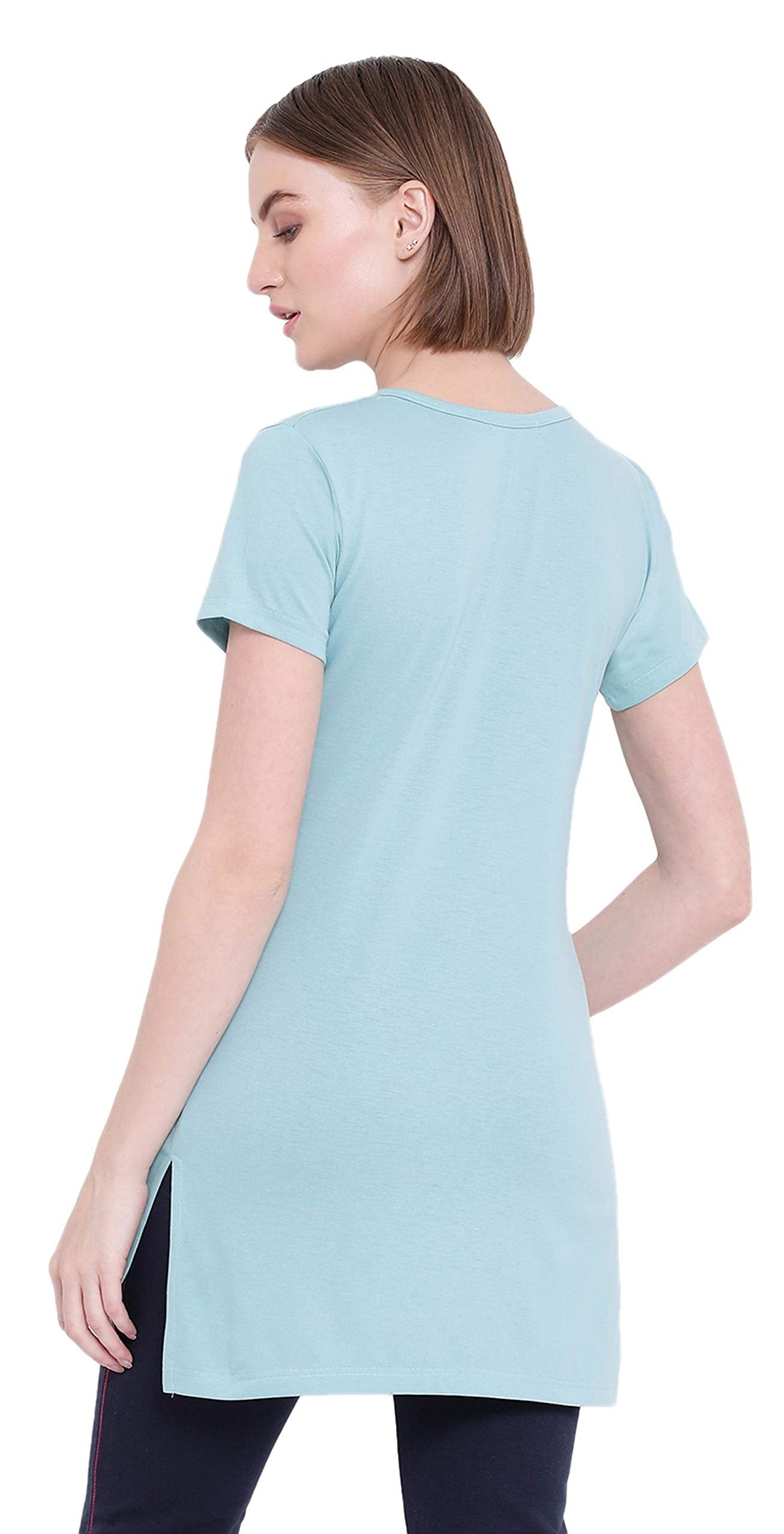 In Love Ladies Long Knee Length Chest Printed Side Slits Tshirts