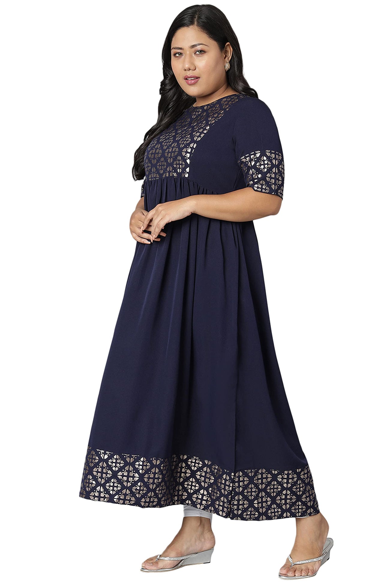 XL LOVE - By Janasya Women's  Plus Size Dark Blue Poly Crepe Kurta