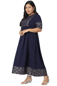 XL LOVE - By Janasya Women's  Plus Size Dark Blue Poly Crepe Kurta