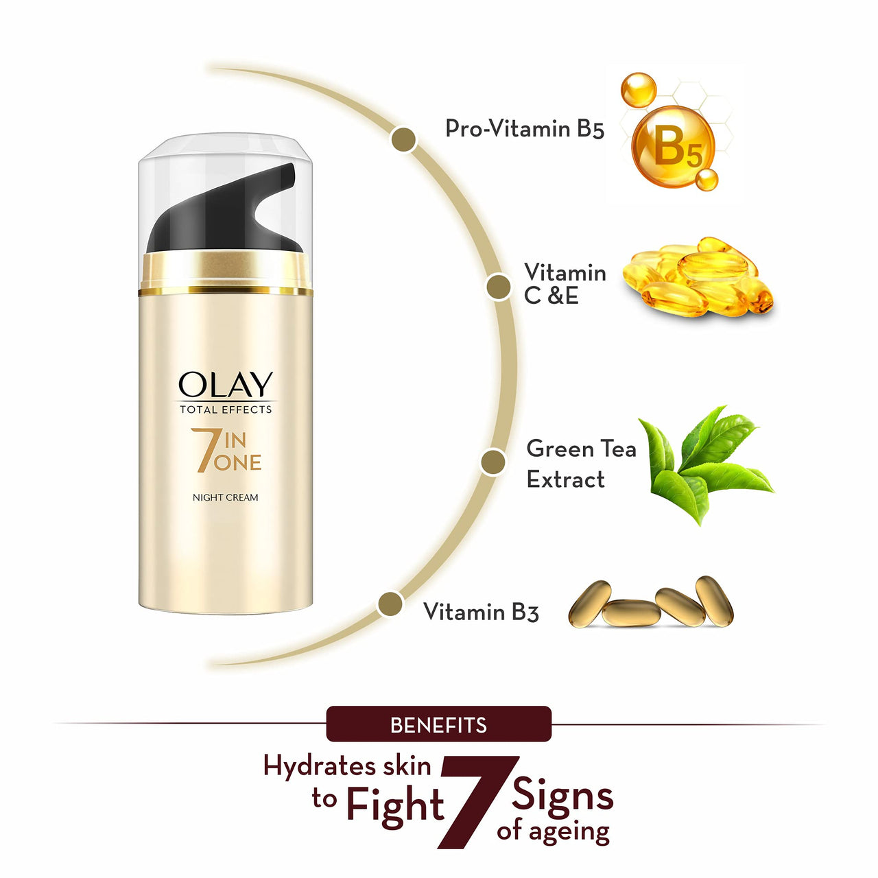Olay Night Cream Total Effects 7 in 1, Night Cream, 50g
