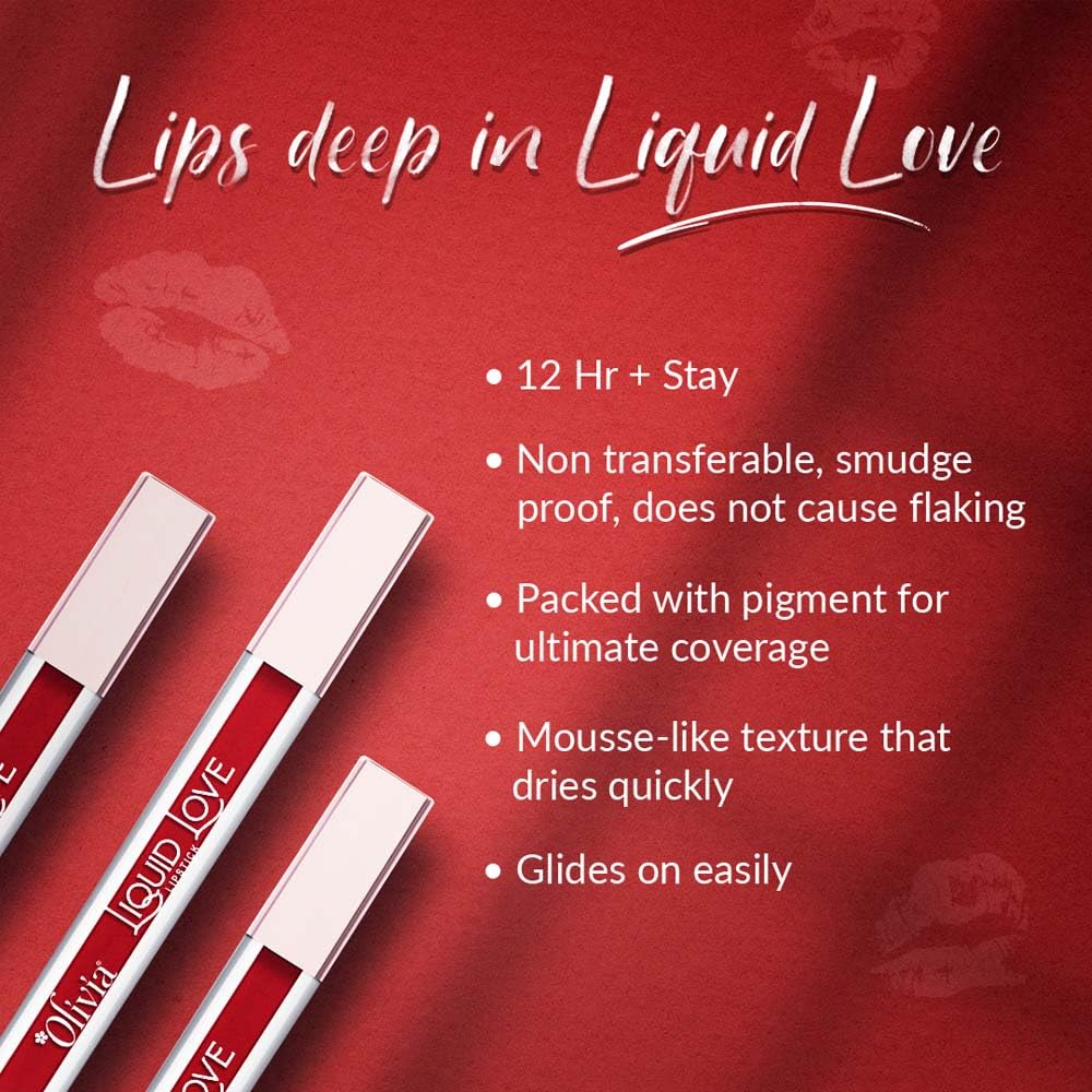 Oliva Liquid Lipstick, 12HR Long-lasting Matte Lipstick, Non Transfer, High Coverage, Water & Smudge Proof, Light Weight & Cruelty-Free - 2ml (Ruby Rose 6)
