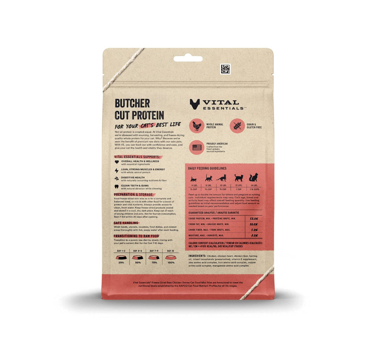 Vital Essentials Freeze Dried Raw Cat Food, Chicken Mini Nibs Entree, 12 oz