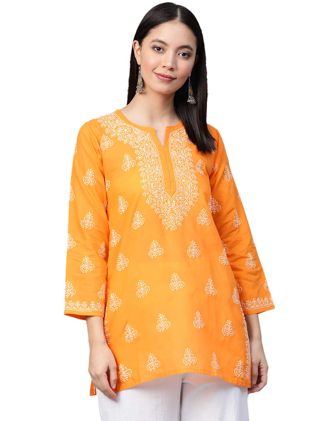 Ada Women's  Cotton Top Tunic Hand Embroidered Lucknowi Chikankari Short Kurti