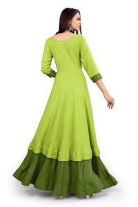 madhuram Women and Girls Rayon Hand Work and Anarkali Kurti Set with 3/4 Sleeve Jacquard Green Dupatta with Round Neck Kurta Set